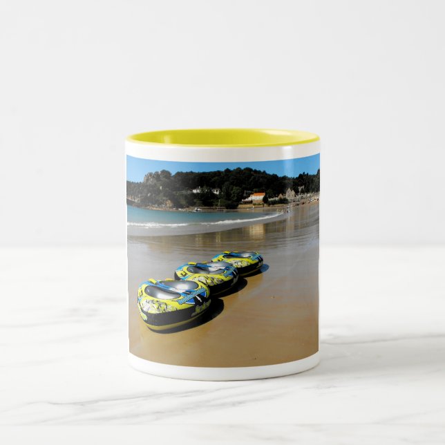 St Brelade's beach and bay Two-Tone Coffee Mug (Center)