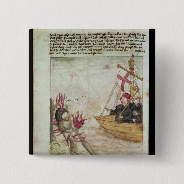 St. Brendan in his ship 2 Inch Square Button (Front)