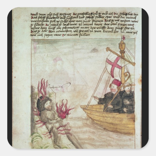 St. Brendan in his ship Square Sticker (Front)