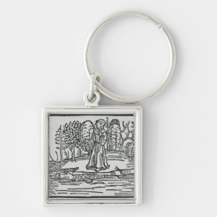 St. Brendan on the fish island Keychain
