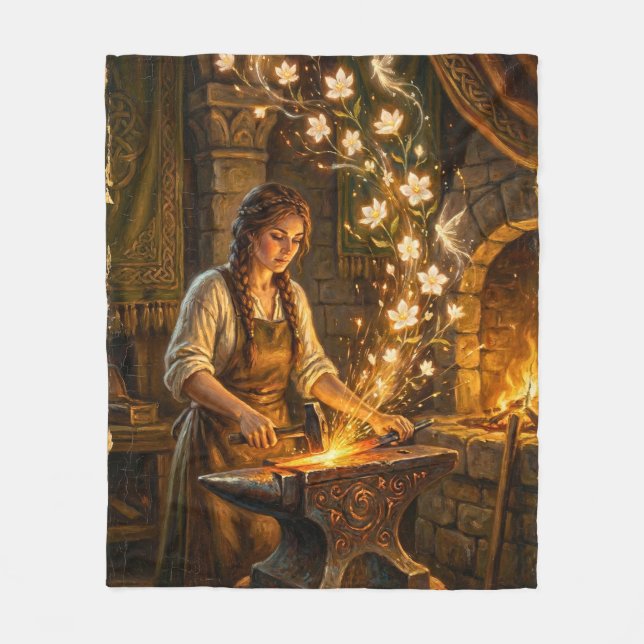 St Brigid Blacksmith Fairies Flowers Fantasy Art Fleece Blanket (Front)