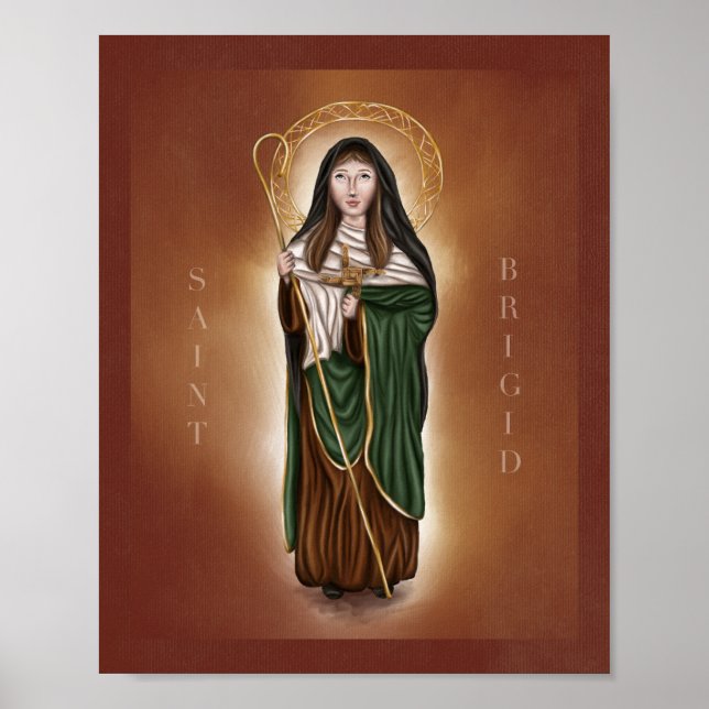 St. Brigid of Ireland Print - Red Background (Front)
