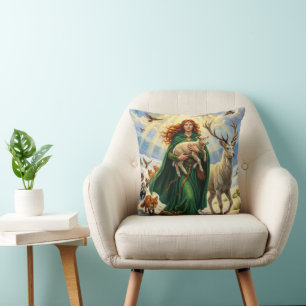 St Brigid Spring Goddess Woodland Animals Imbolc Throw Pillow