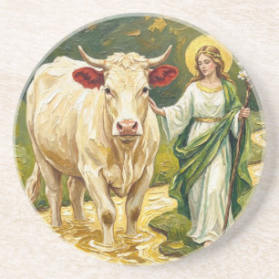 St. Brigid & The White Cow (Imbolc) Coaster