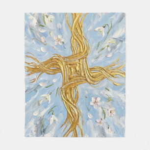 St Brigid's Cross Snowdrops Golden Imbolc Art Fleece Blanket