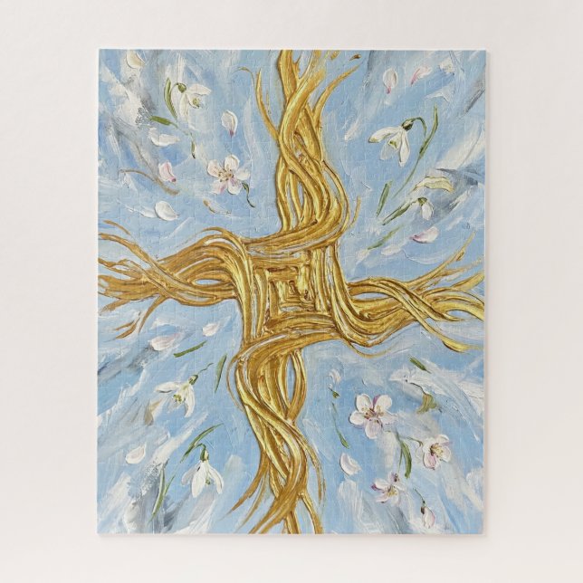 St Brigid's Cross Snowdrops Golden Imbolc Art Jigsaw Puzzle (Vertical)