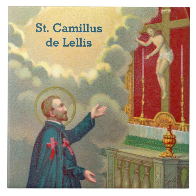 St. Camillus Praying Before a Crucifix (M 020) Tile (Front)