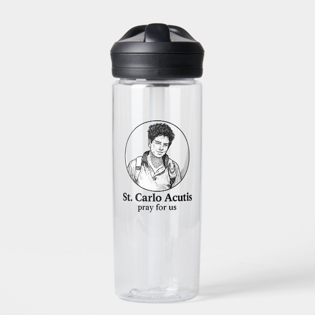 St. Carlo Acutis Religious Icon & Sketch Design  Water Bottle (Front)
