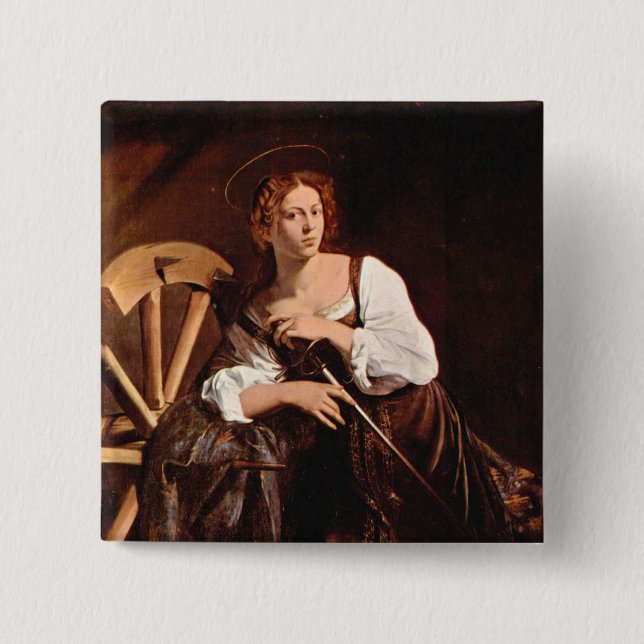 St. Catherine of Alexandria by Caravaggio 2 Inch Square Button (Front)