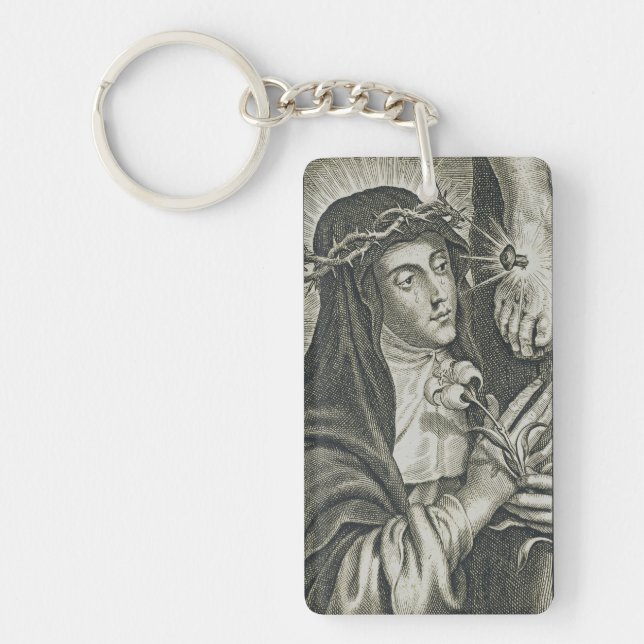 St. Catherine of Siena Crucifixion Art Noir Faith Keychain (Front)