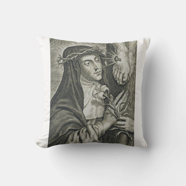 St. Catherine of Siena Crucifixion Art Noir Faith Throw Pillow (Front)