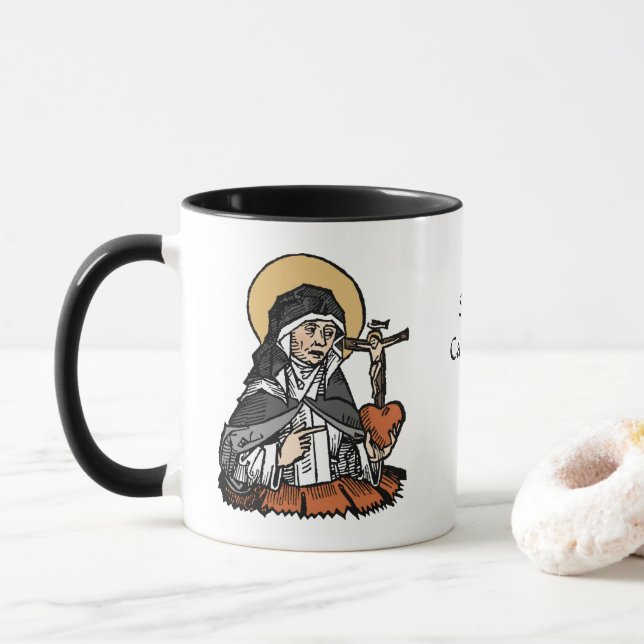 St. Catherine of Siena with Crucifix-Topped Heart  Mug (With Donut)