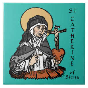 St. Catherine of Siena with Crucifix-Topped Heart  Tile
