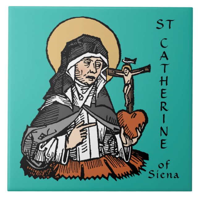 St. Catherine of Siena with Crucifix-Topped Heart  Tile (Front)