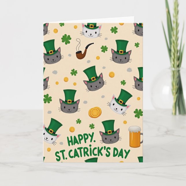 St Catricks Day Cat Faces Card (Front)