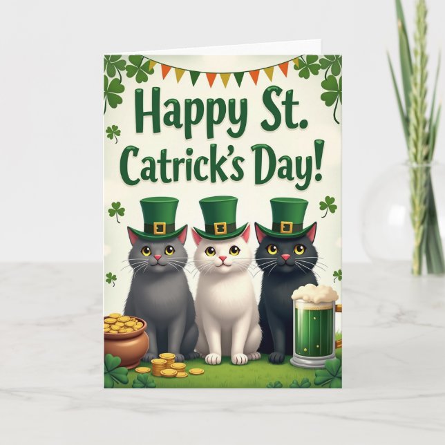 St Catricks Day Cat Pattern Card (Front)