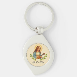 St. Cecilia Catholic Saint with Halo and Green Keychain