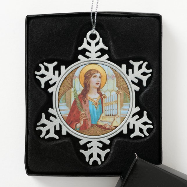 St. Cecilia of Rome (BK 003) Snowflake Pewter Christmas Ornament (Box)