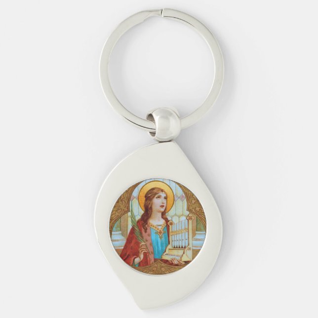 St. Cecilia of Rome (BK 003) Swirl Keychain (Front)
