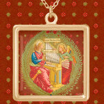 St. Cecilia of Rome (SNV 36) Gold Plated Necklace<br><div class="desc">In this splendid image, St. Cecilia (3rd century) is seated at a pipe organ; an angel, serving as calcant, works its bellows. A scroll in Latin between the two figures reads: “ Cantate Domino et benedicite nomini ejus” which translates “ Sing to the Lord and bless His name (Psalm 95:2)”....</div>