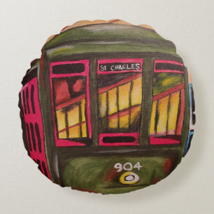 St. Charles Avenue Streetcar New Orleans Round Pillow
