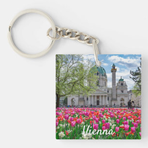 St. Charles Church in spring in Vienna, Austria Keychain