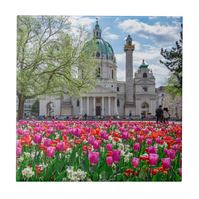 St. Charles Church in spring in Vienna, Austria Tile (Front)