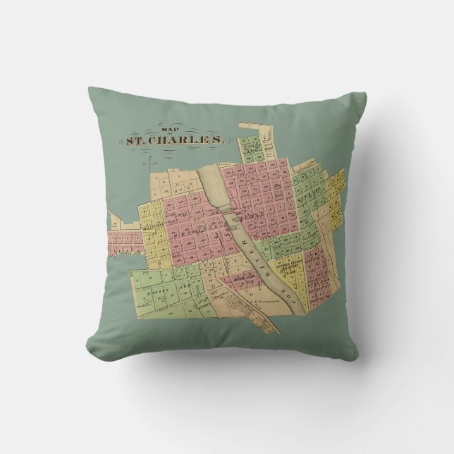 St Charles ILLINOIS 1871 MAP FOX RIVER KANE COUNTY Throw Pillow (Front)