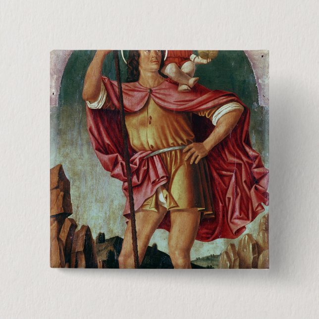 St. Christopher 2 Inch Square Button (Front)