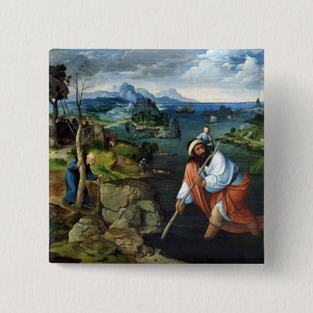 St. Christopher 2 Inch Square Button (Front)