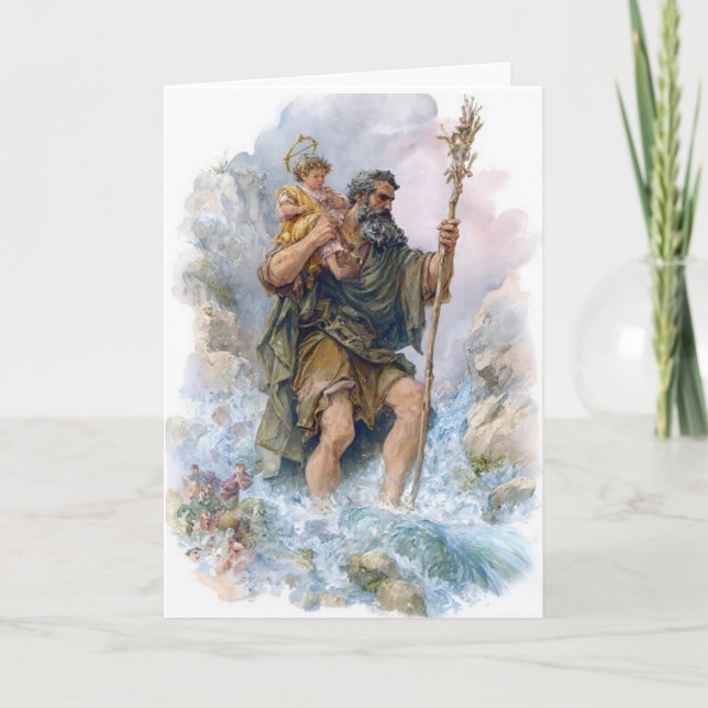 St Christopher Crossing The River - Feast Day Card (Front)