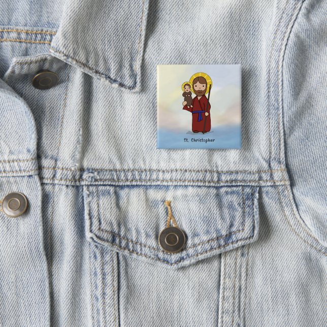 St. Christopher Feast Day Saint  2 Inch Square Button (In Situ)