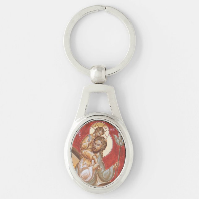St Christopher Oval Metal Keychain (Front)