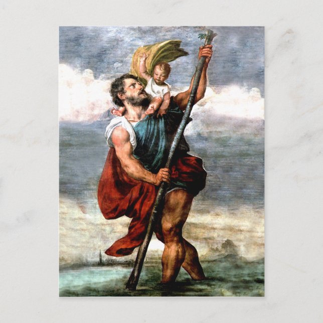 ST. CHRISTOPHER, PATRON SAINT OF TRAVELERS, POSTCARD (Front)