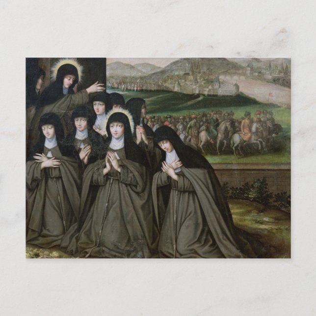 St. Claire with her Sister, Agnes and Nuns Postcard (Front)