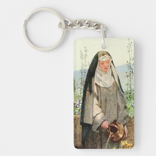 St Clare of Assisi Watering Flowers (M 065) Keychain (Front)