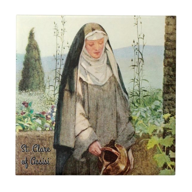 St Clare of Assisi Watering Flowers (M 065) Tile (Front)