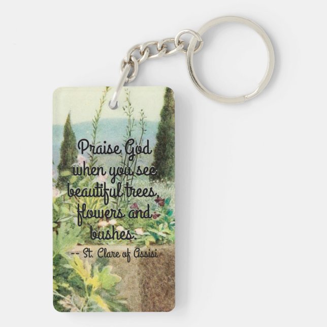 St Clare of Assisi Watering Flowers with Quote Key Keychain (Back)