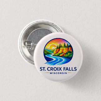St. Croix Falls Wisconsin Scenic River & Cliffs  1 Inch Round Button