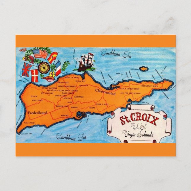 St Croix Map Postcard (Front)