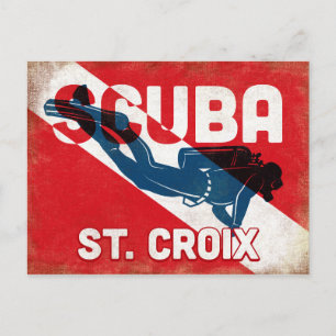 St Croix Scuba Diver - Blue Retro Postcard