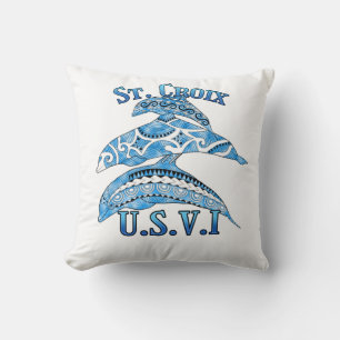 St. Croix USVI Vacation Tribal Dolphins Throw Pillow