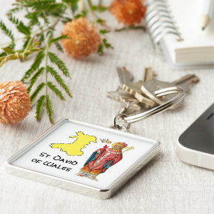 St. David of Wales (P 001) with Outline Map Keychain