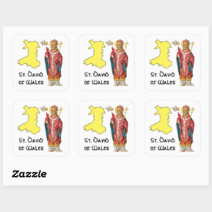 St. David of Wales (P 001) with Outline Map Square Sticker