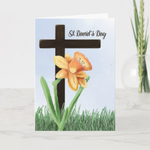 St Davids Day Daffodil Over Cross Card