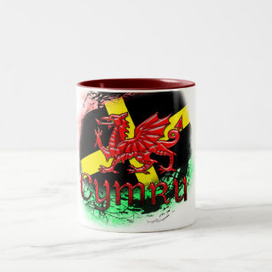 St. David's Day Mug, Grunge, St. David's, Dragon Two-Tone Coffee Mug