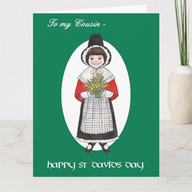 St David's Day, Welsh Costume, For Cousin Card (Front)