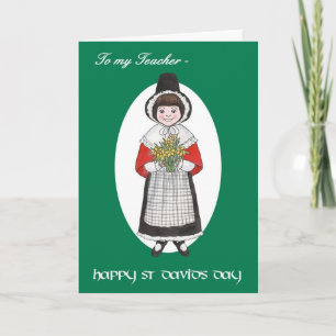 St David's Day, Welsh Costume, For Teacher Card