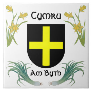 St. David's Shield with Daffodils & Leeks Tile