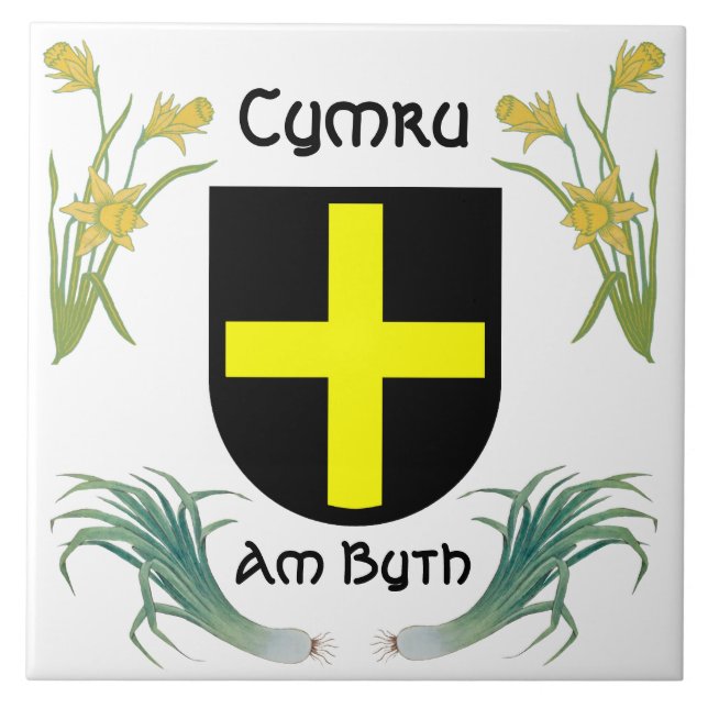 St. David's Shield with Daffodils & Leeks Tile (Front)